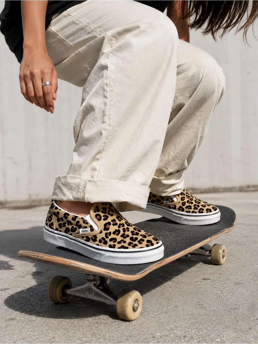 VANS Women's Leopard Print Slip-On Sneakers - Tan & Black 7.5